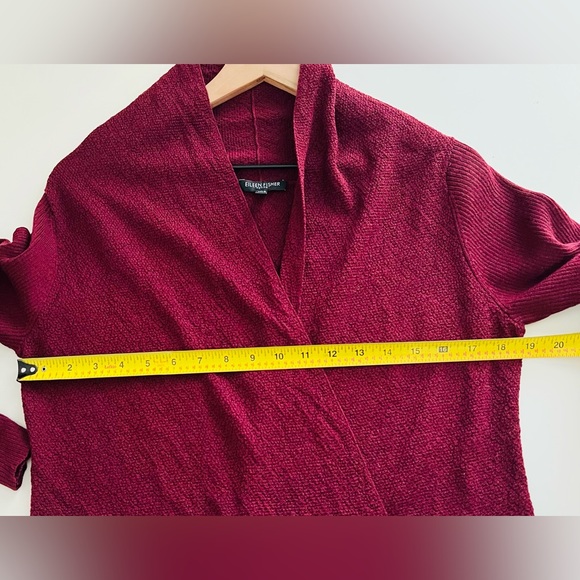 Eileen Fisher red textured Wool open front long sleeve cardigan petite M - Picture 6 of 7